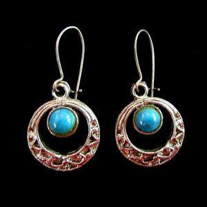 Silver tone & turquoise bead pierced earrings